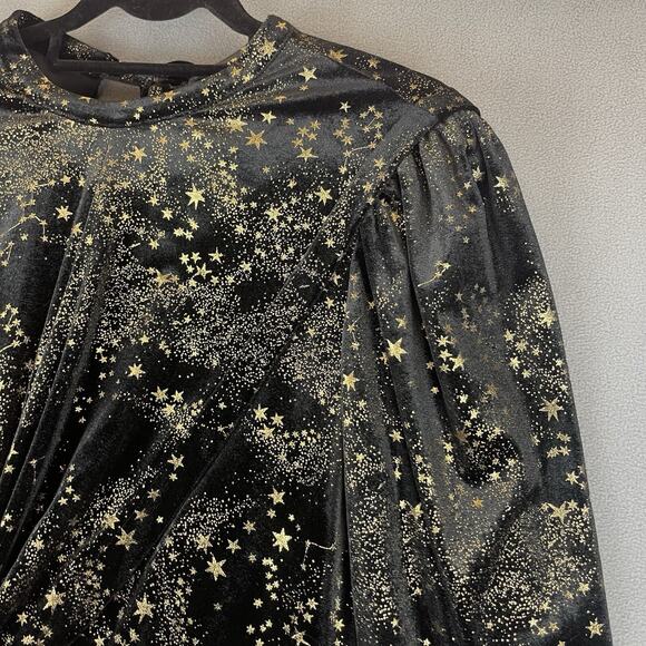 All Saints Jemima Star Dress Black Velvet Metallic Gold Printed Faux Wrap Size 4 - Picture 3 of 16